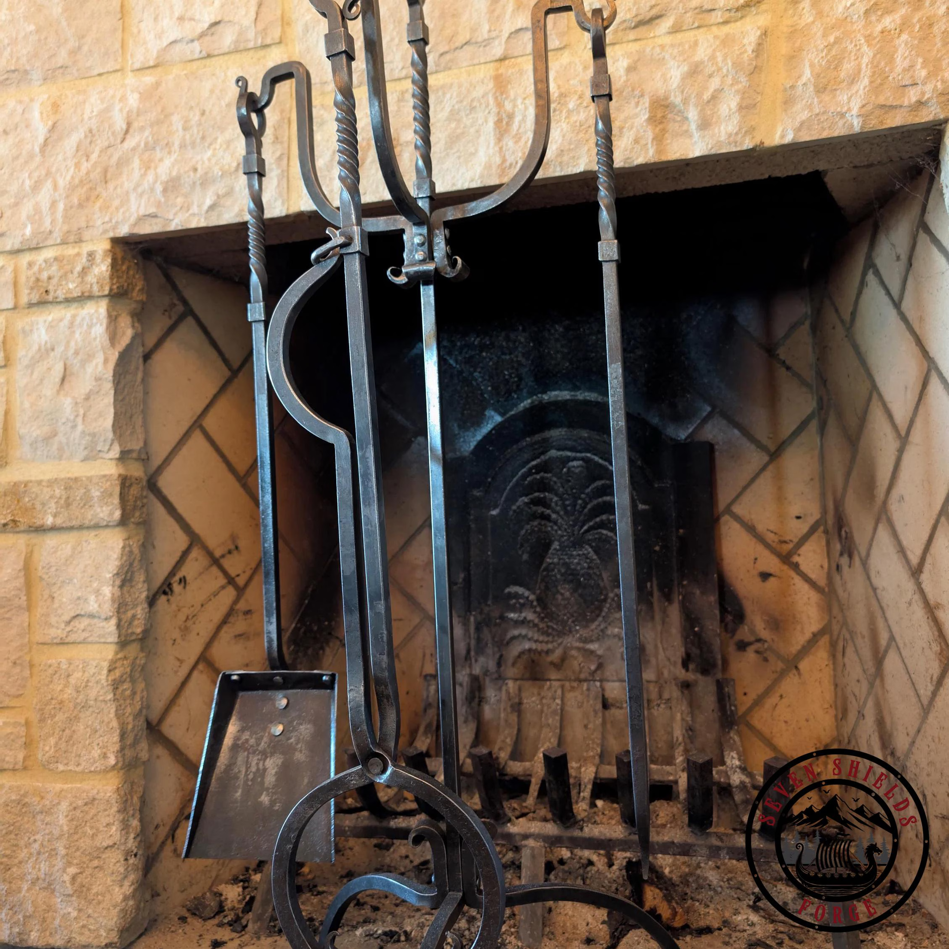 Rustic Forged Fireplace Set