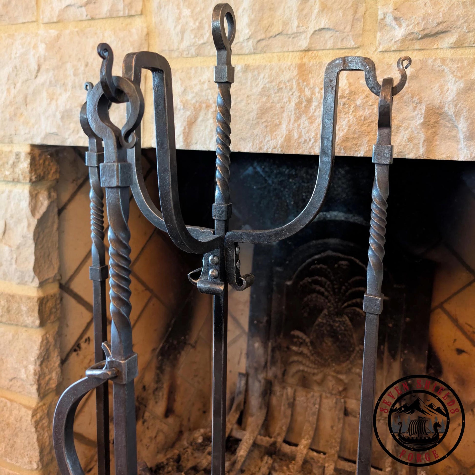 Rustic Forged Fireplace Set
