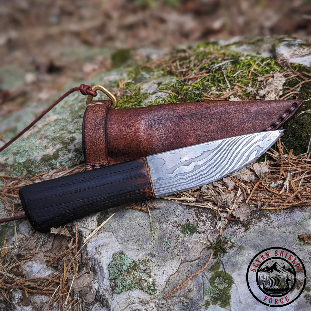 Rustic Damascus Necklace Knife